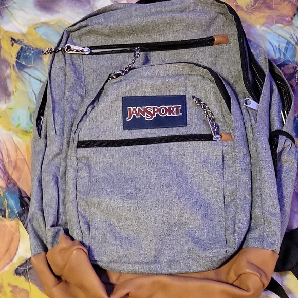 JanSport Gray and Tan Unisex Backpack - Picture 1 of 7